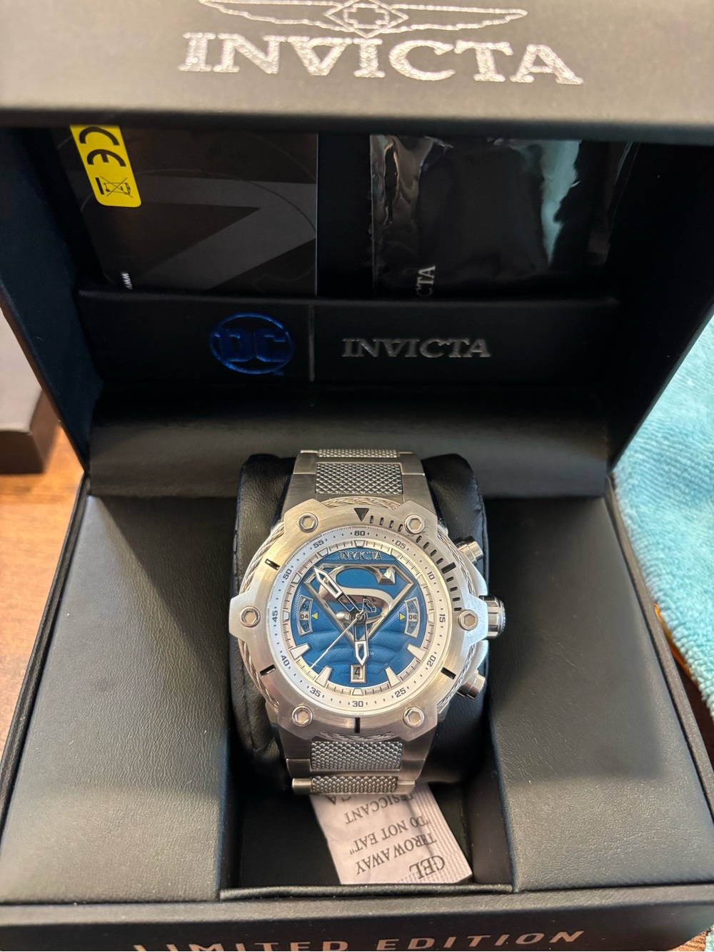Invicta 41185 Men’s Silver Watch with Blue Limited Edition 050/400 Superman Dial